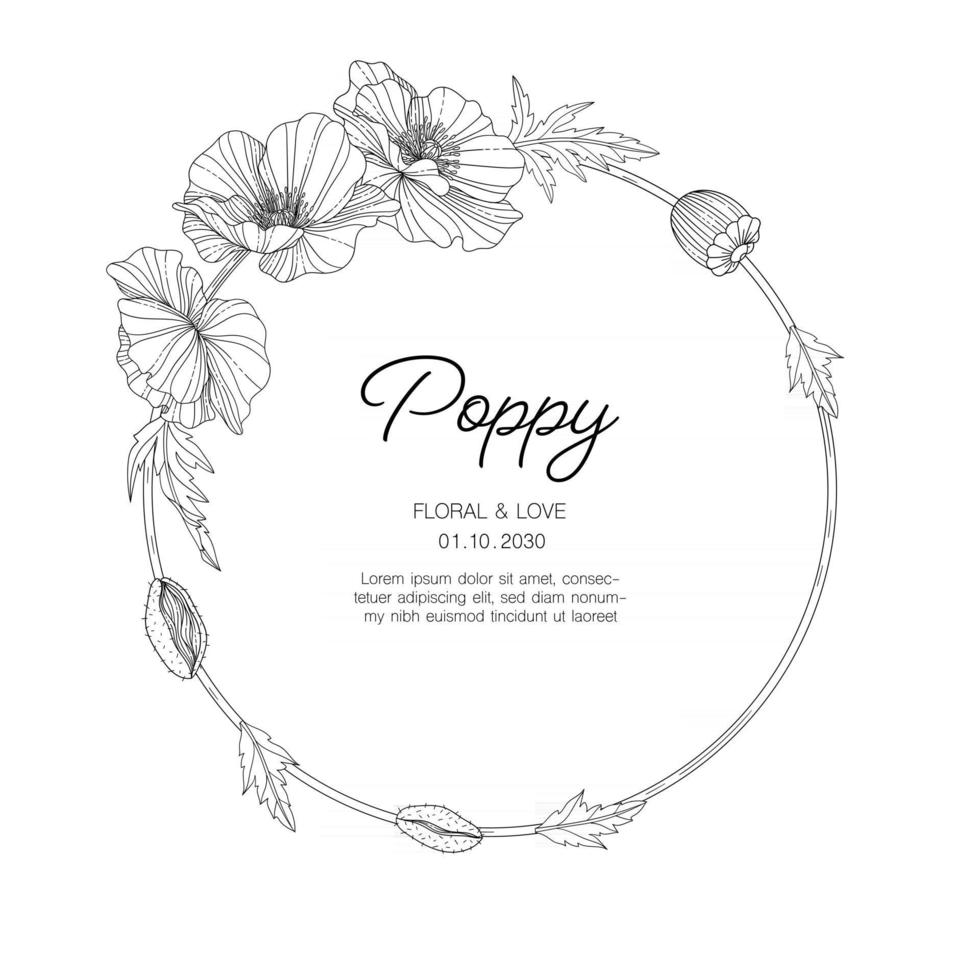 Hand drawn poppy floral greeting card background. vector