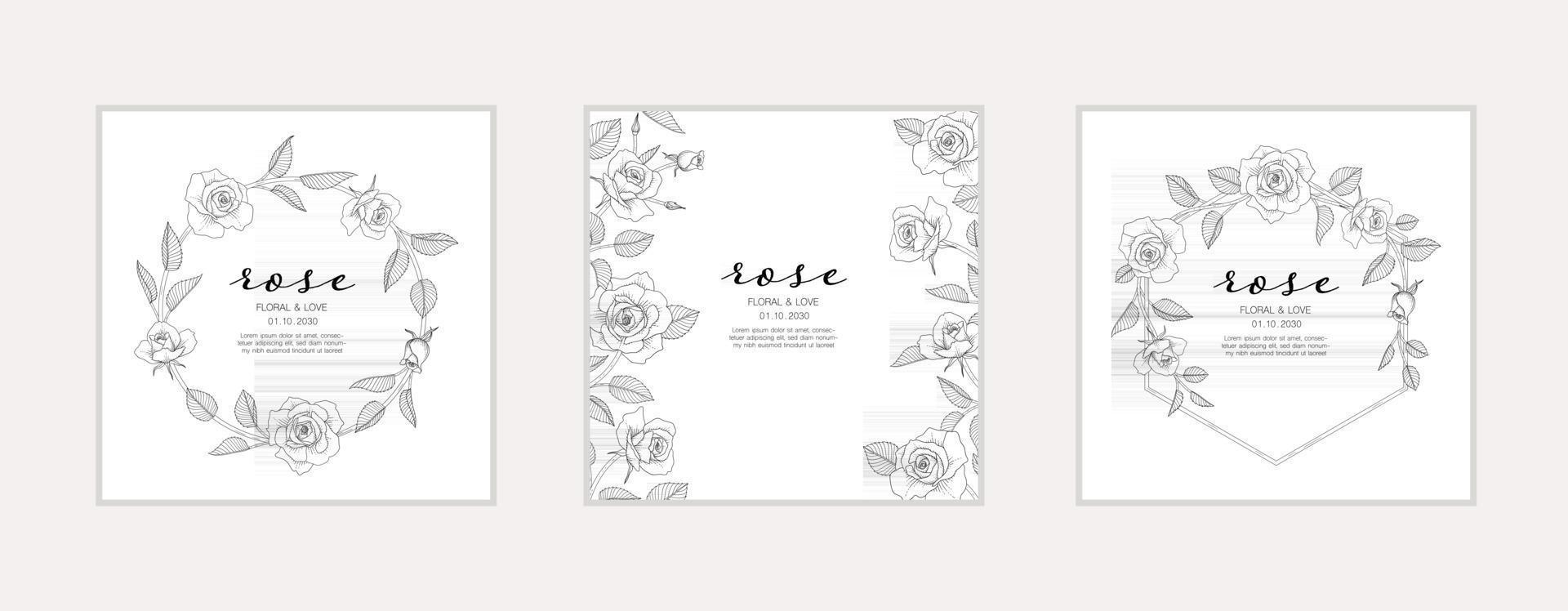 Hand drawn rose floral greeting card background. vector