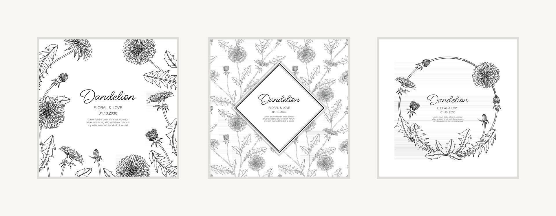 Hand drawn dandelion floral greeting card background. vector