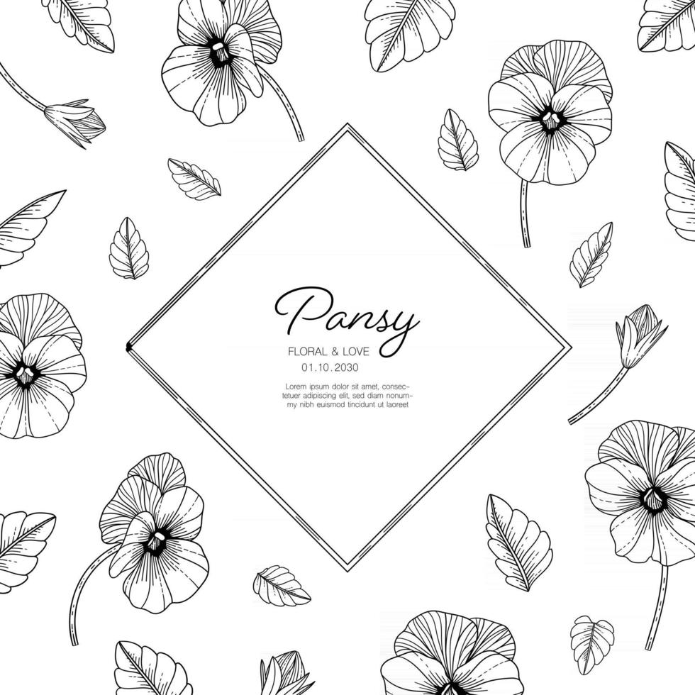 Fondo floral de la tarjeta de felicitación del pensamiento dibujado a mano. vector