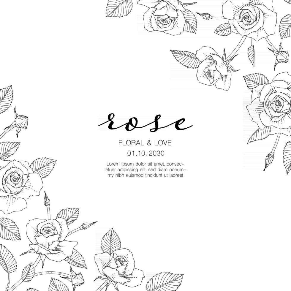 Hand drawn rose floral greeting card background. vector