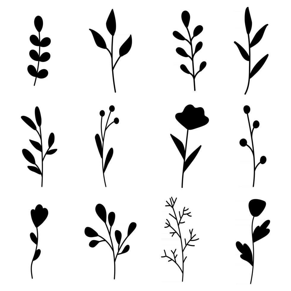 colección de elementos florales simples minimalistas. hojas de flores. vector