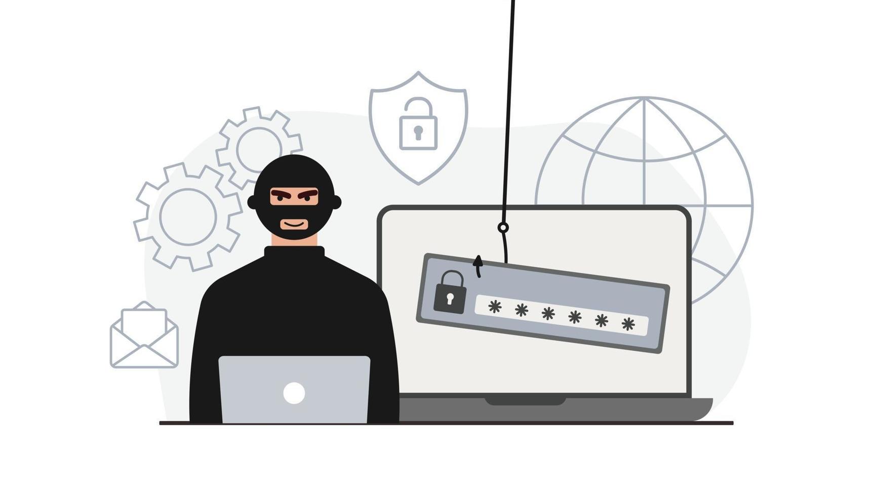 Hacker attack. Fraud with user data on social networks. vector