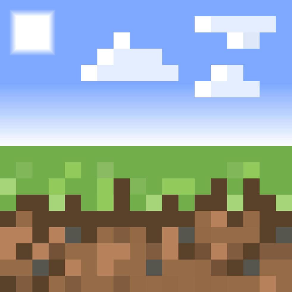 Pixel minecraft style land background. vector