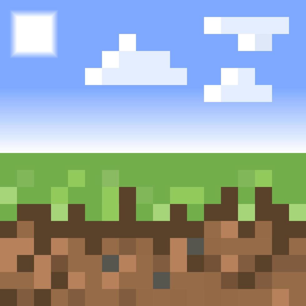 Pixel minecraft style land background. vector