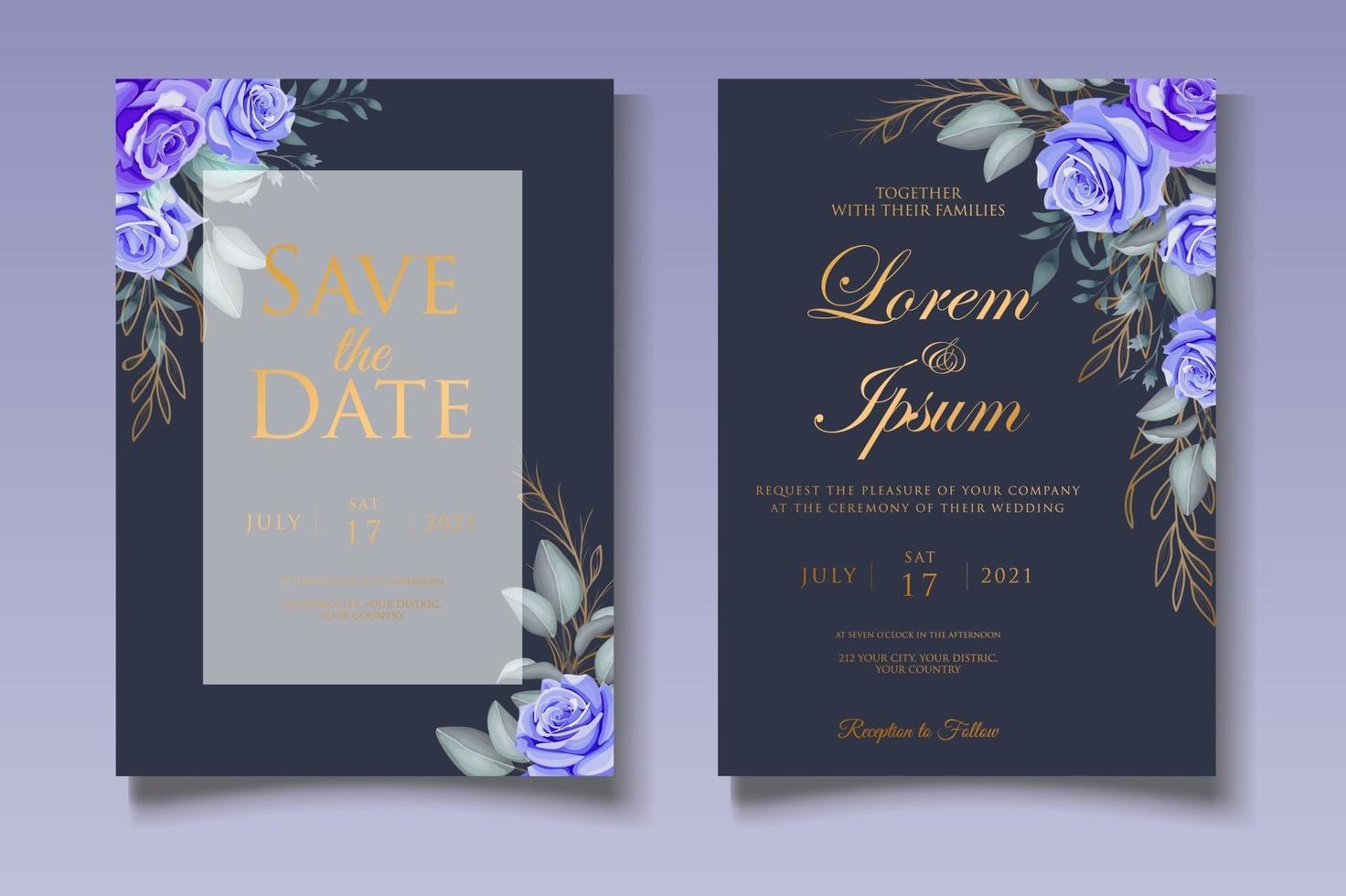 elegante plantilla de tarjeta de invitación de boda floral vector