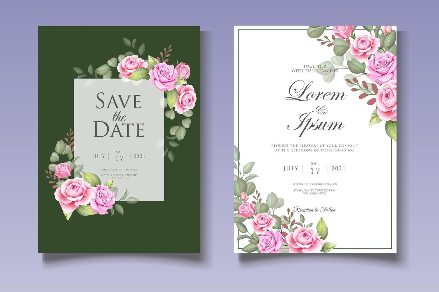 elegante plantilla de tarjeta de invitación de boda floral vector