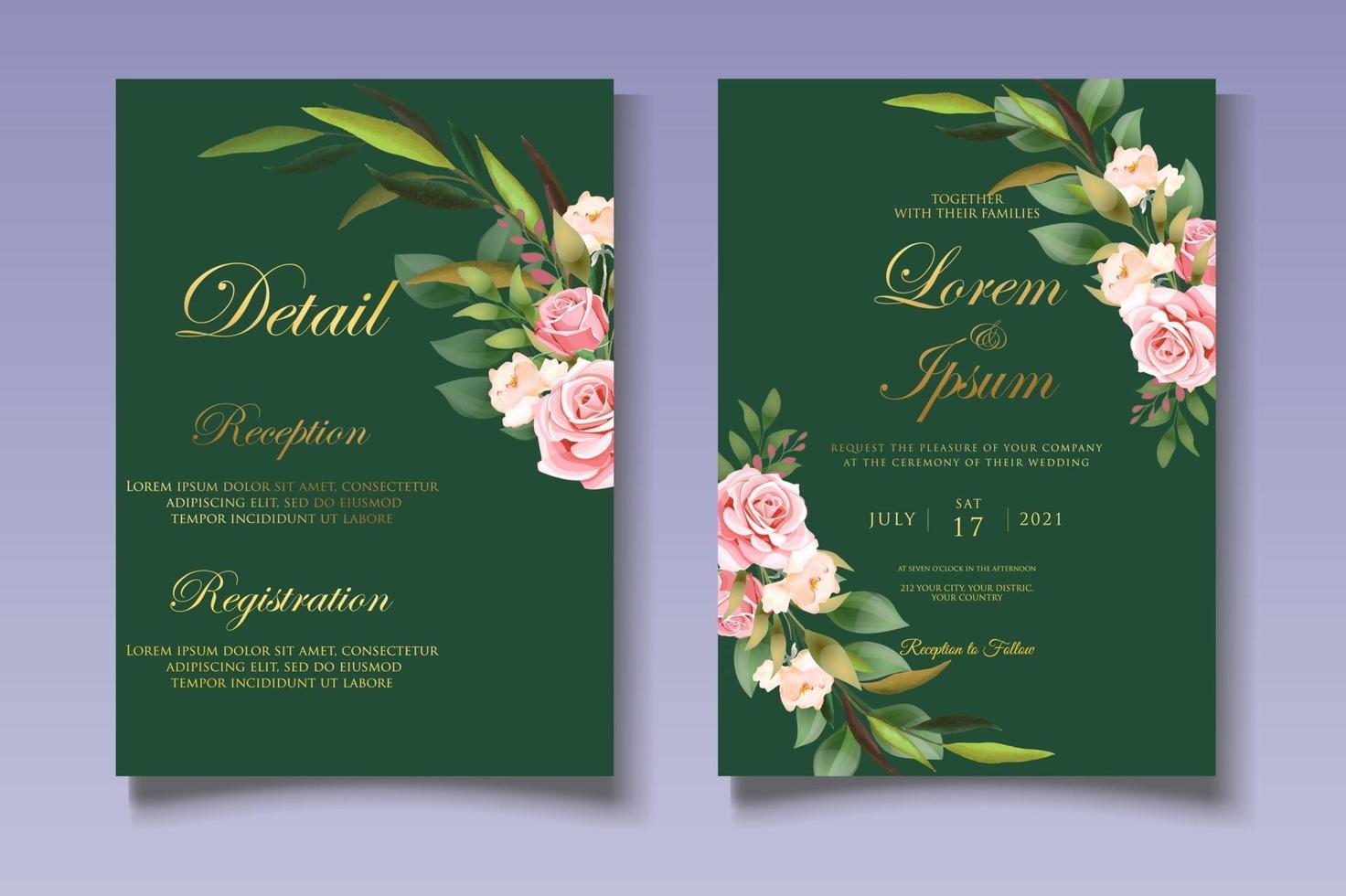 Elegant Floral Wedding Invitation Card Template vector