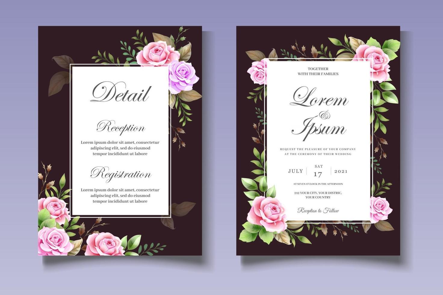 elegante plantilla de tarjeta de invitación de boda floral vector