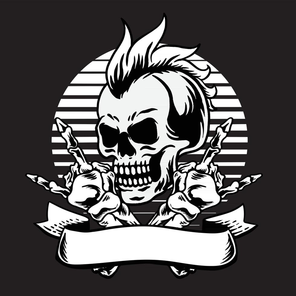 Skull Mohawk rock and roll vector