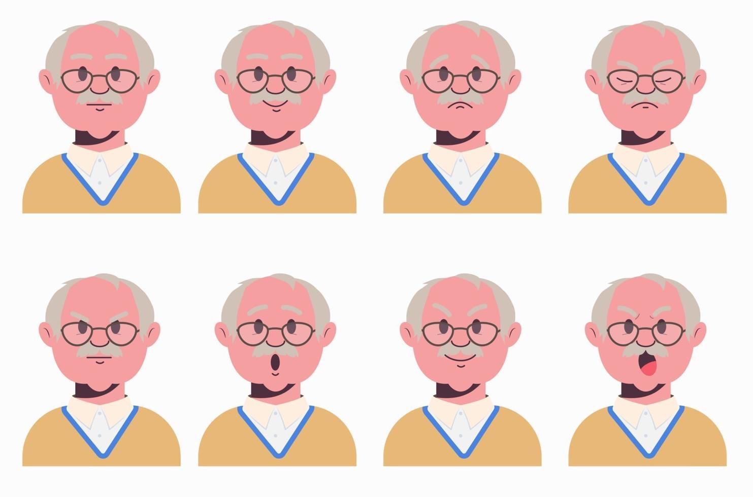 Face expressions of grandfather. Set of old male emotional characters vector