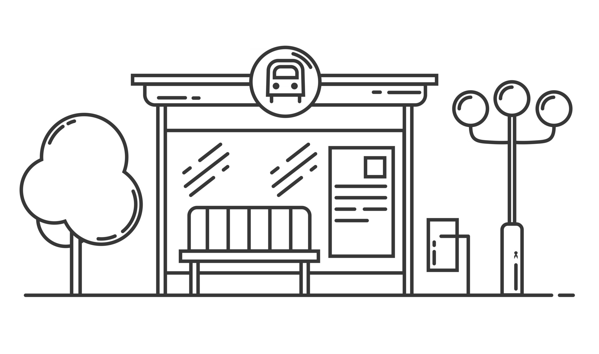 Bus stop vector line art illustration. Public transport station 2949092