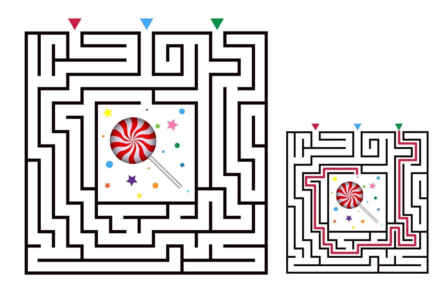 Square maze labyrinth game for kids. Labyrinth logic conundrum vector