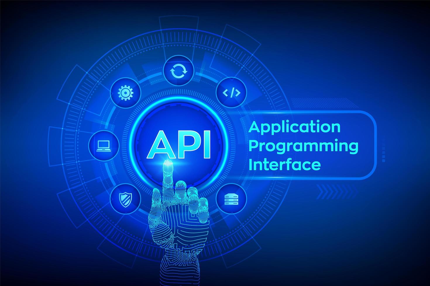 API. Application Programming Interface, software development tool. vector