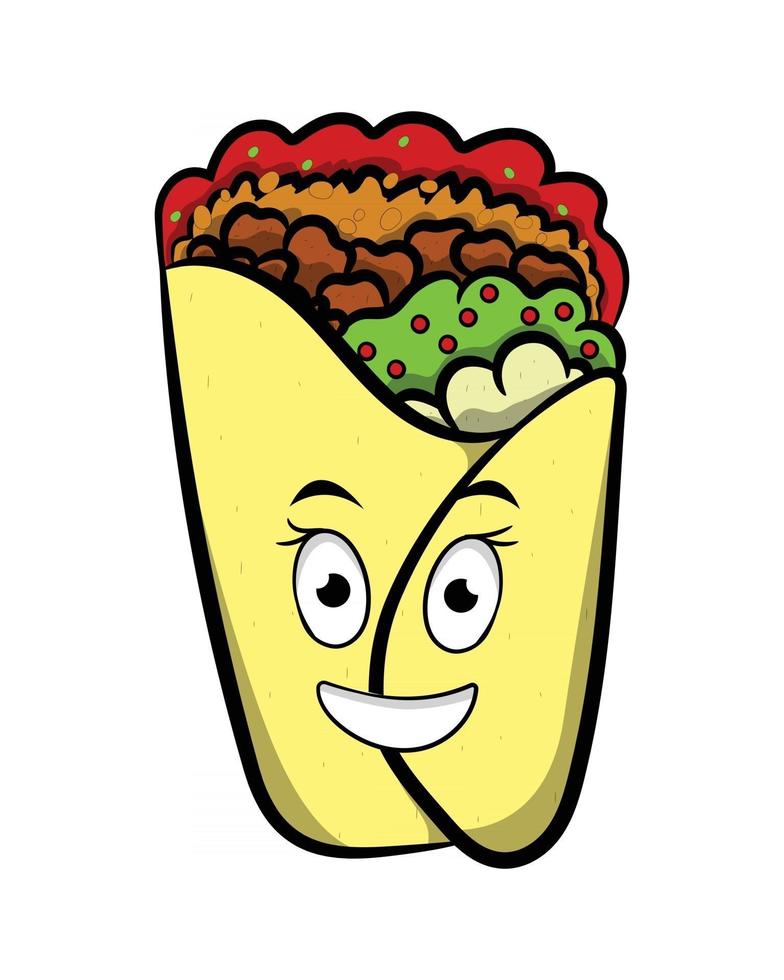 reina del burrito con corona personaje de dibujos animados de comida rápida vector