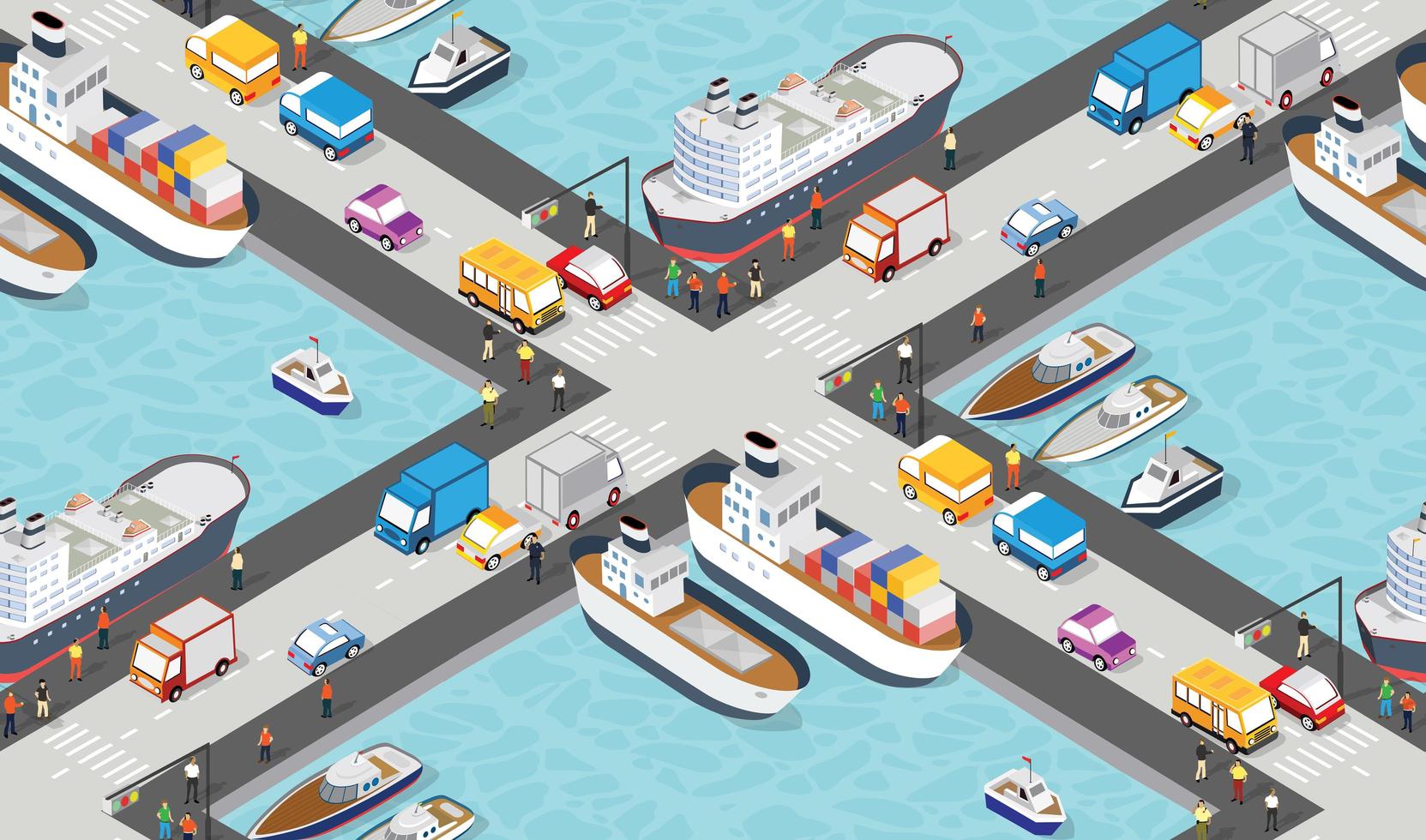 Seamless industrial city map pattern. Isometric port mooring vector