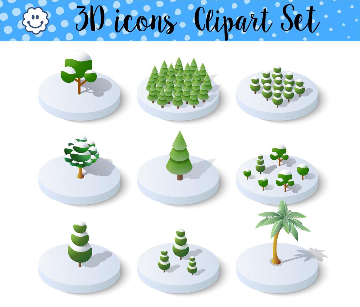 Set Isometric 3d trees forest nature elements white vector