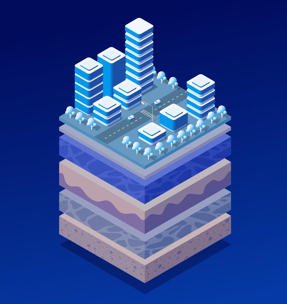 Soil Layers cross section geological of urban environment vector