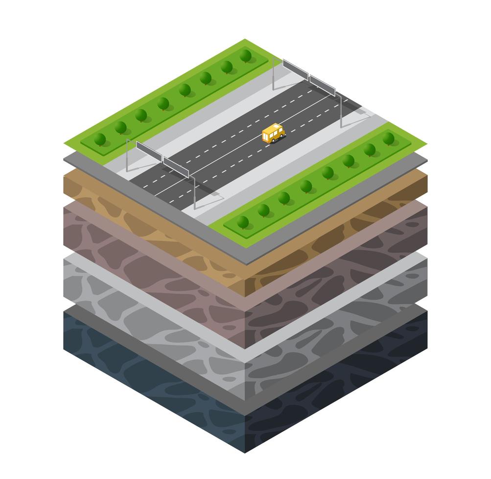 Soil Layers cross section geological transport auto traffic jam vector