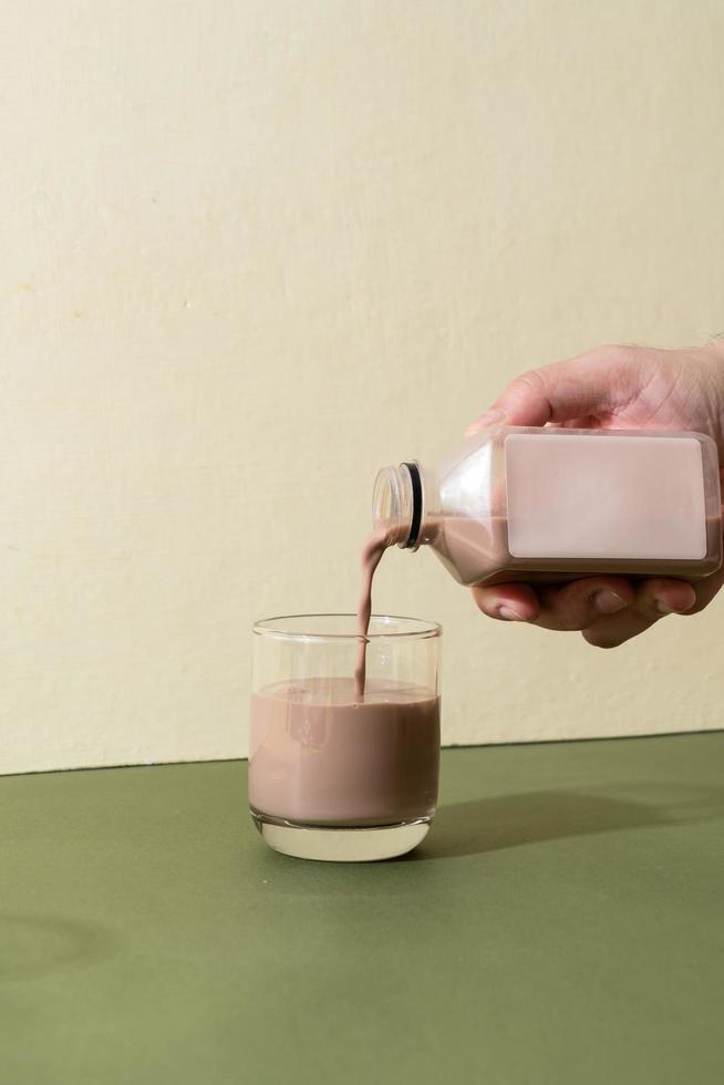 Almond milk and almond chocolate milk bottle photo