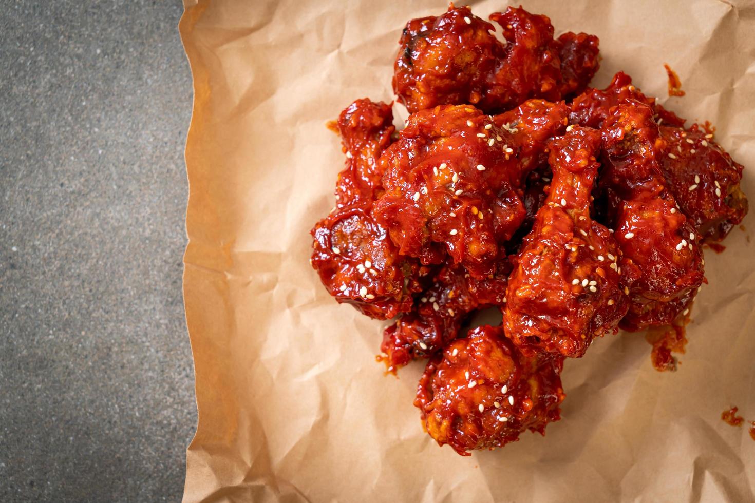 Fried chicken with spicy sauce in Korean style photo