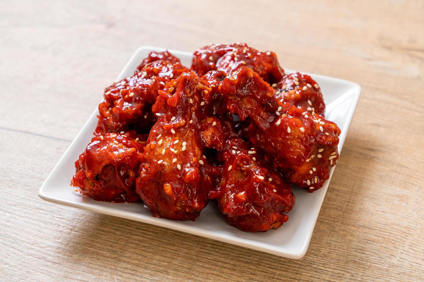 Fried chicken with spicy sauce in Korean style photo