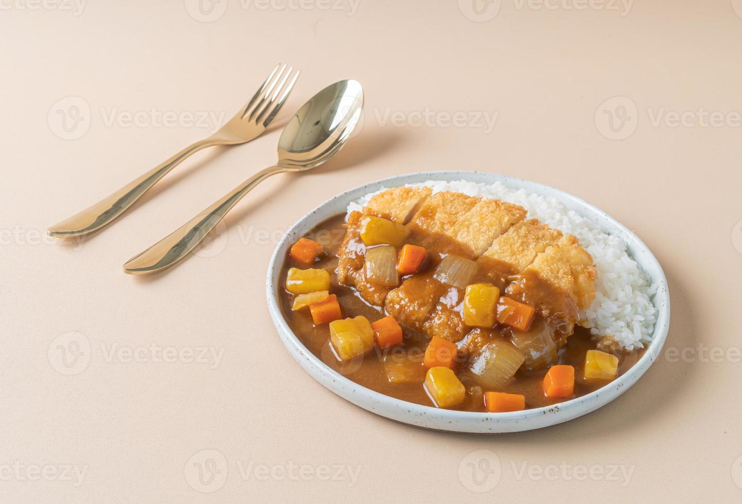 Chuleta de cerdo frita al curry con arroz - estilo de comida japonesa foto