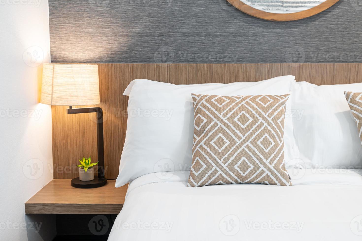 Pillow on bed decoration room interior photo