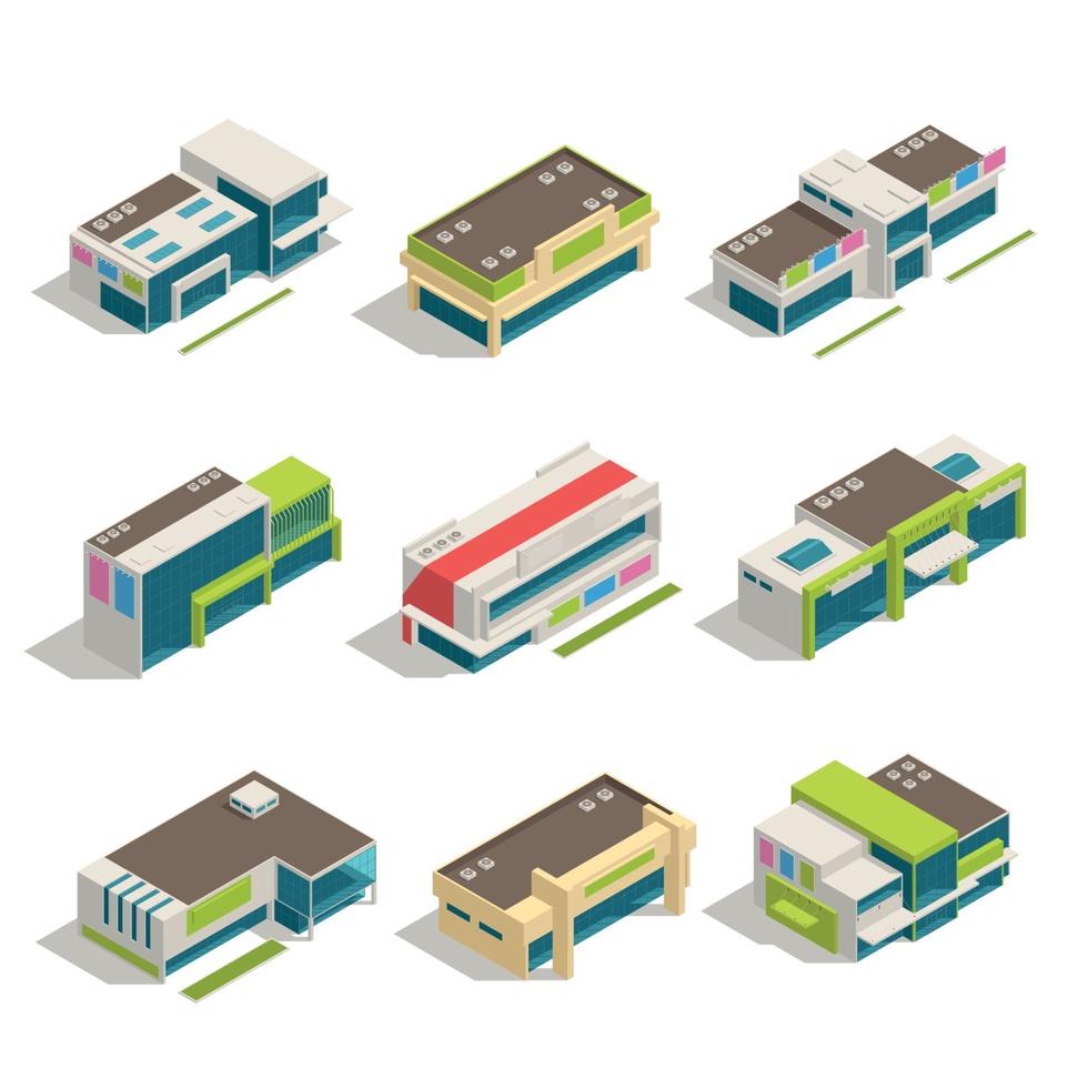 Store Mall Shopping Center Isometric Buildings vector