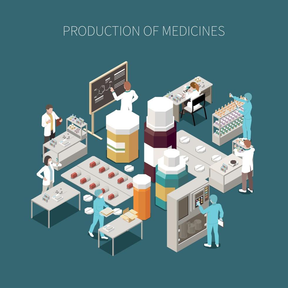 composición de producción farmacéutica aislada coloreada vector