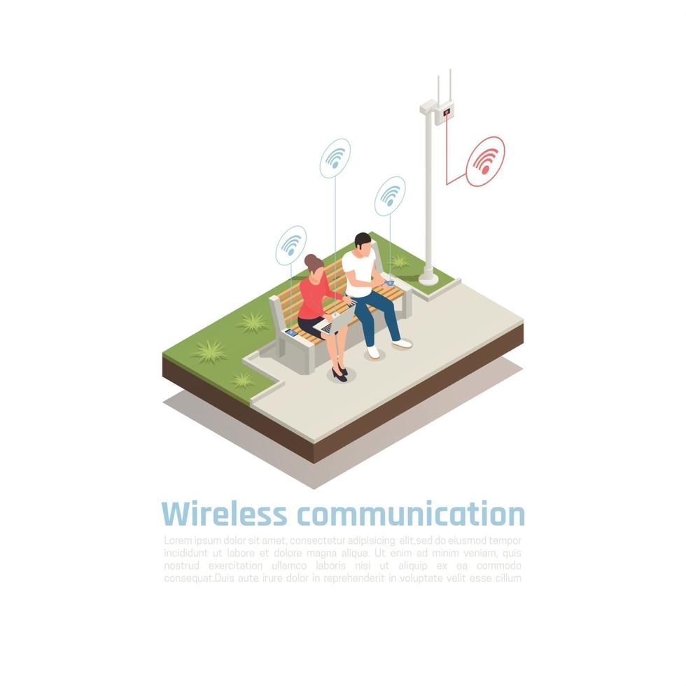 Wireless Communication Isometric Poster Vector Illustration