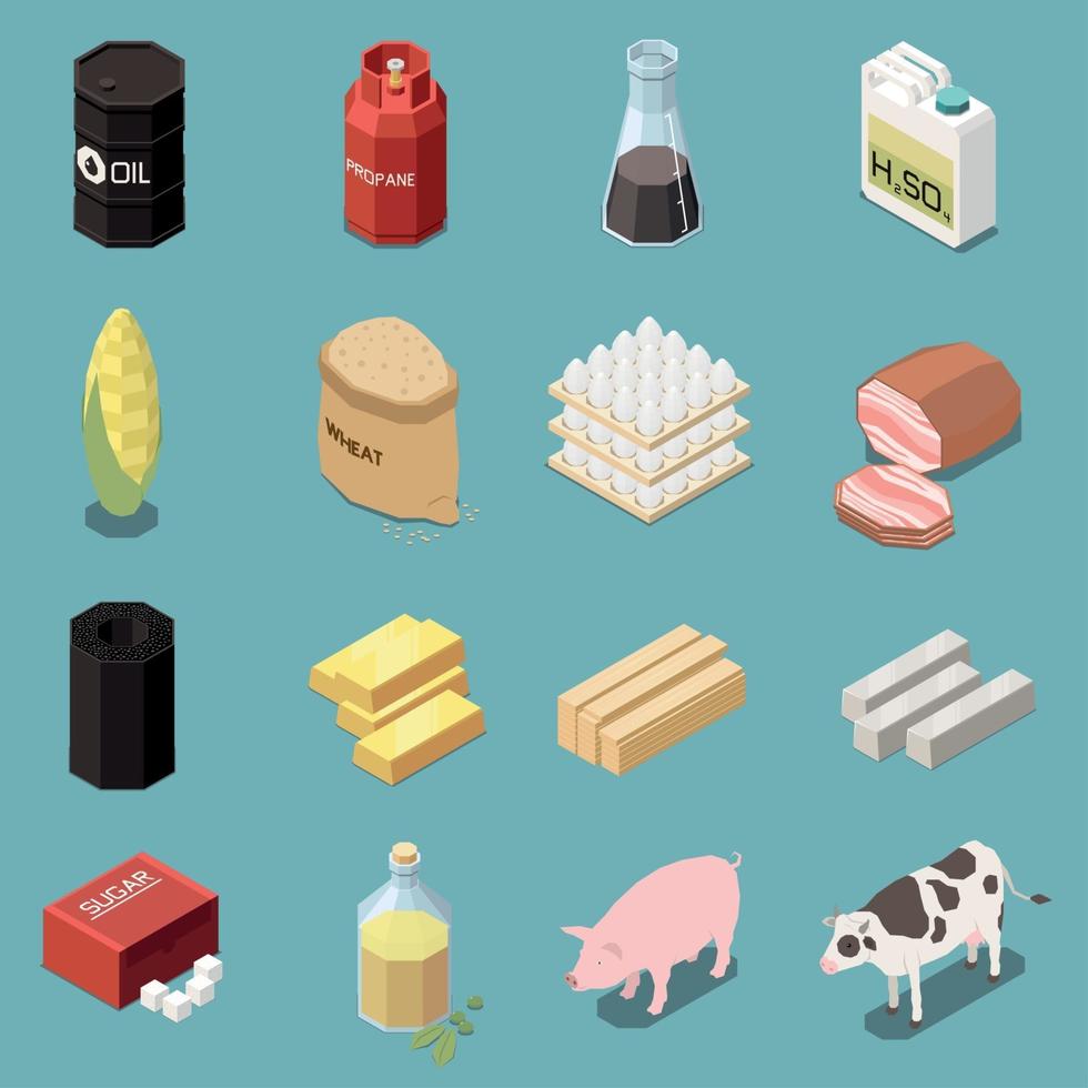 Isometric Commodity Icons Collection Vector Illustration