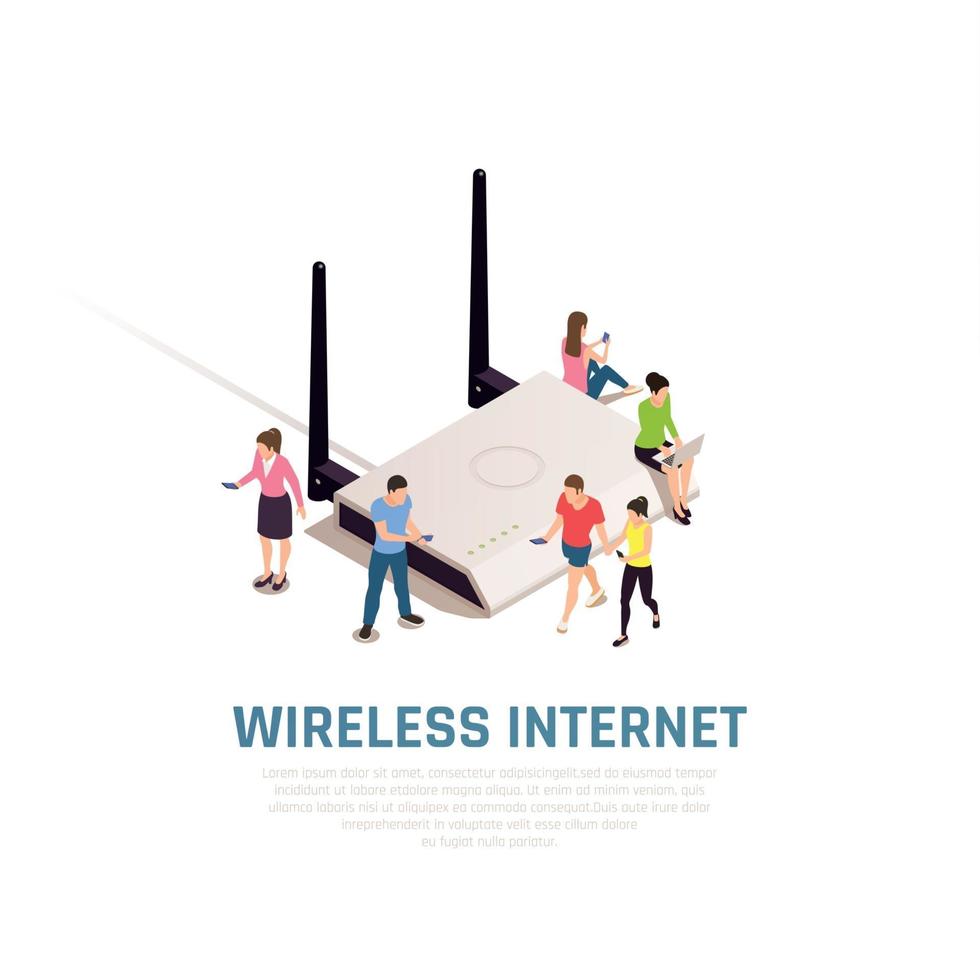 Wireless Internet Isometric Composition Vector Illustration