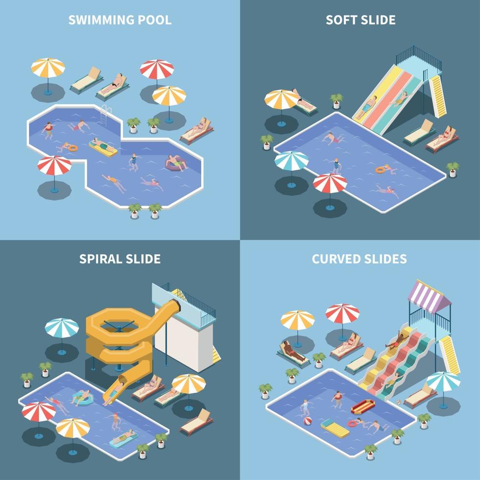 Aquapark Isometric Design Concept Vector Illustration