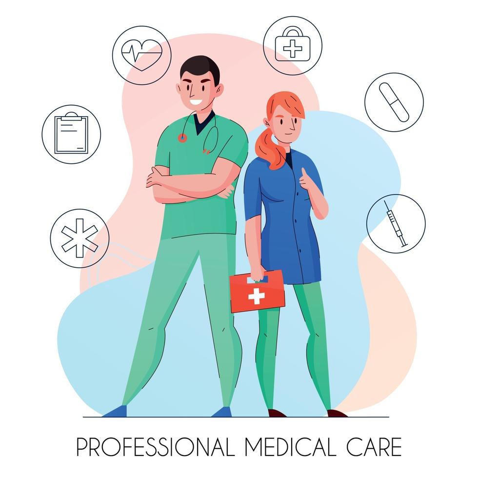 Medical Care Personnel Composition Vector Illustration