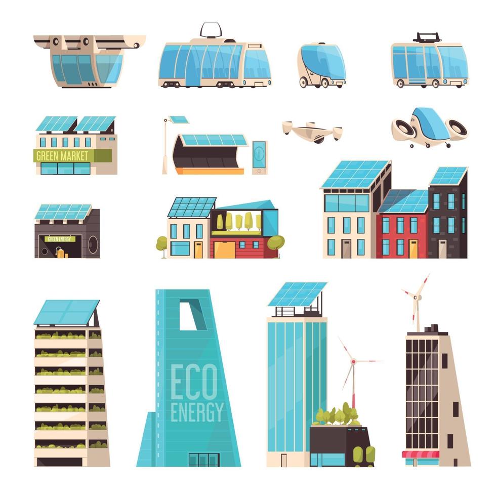 Smart City Technology Set Vector Illustration