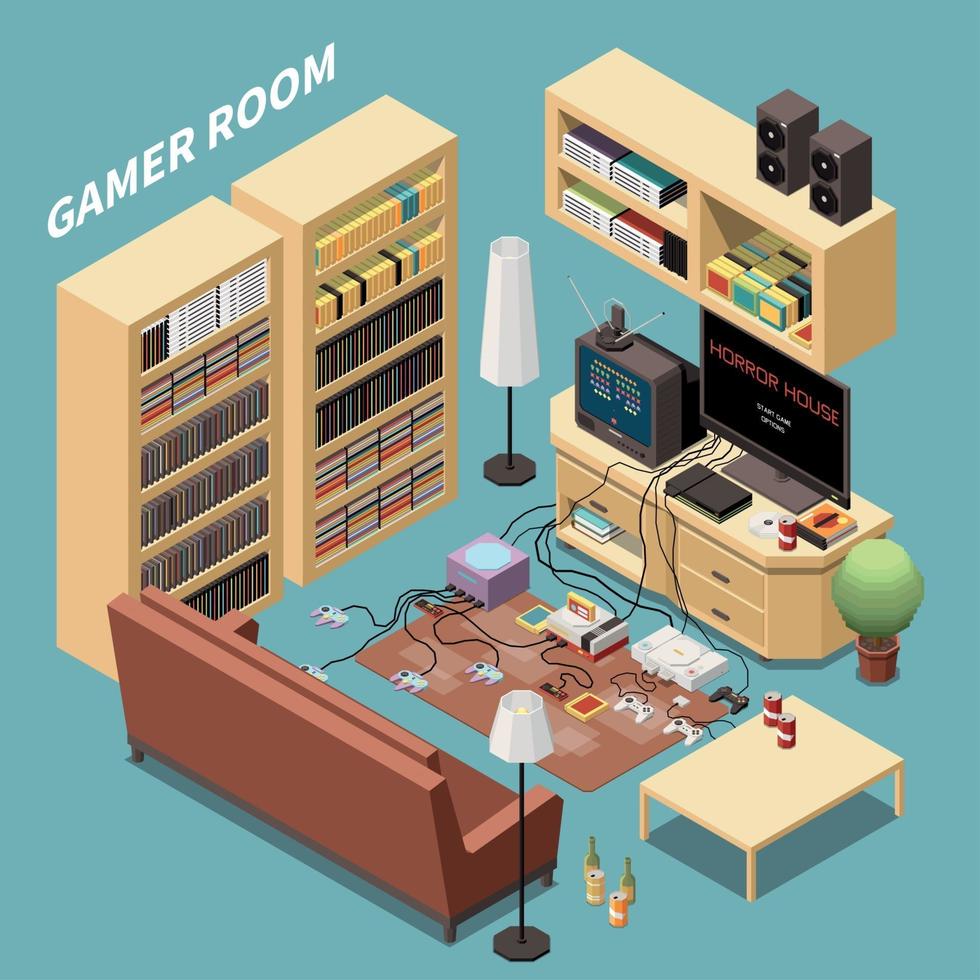 Gamers Room Isometric Composition Vector Illustration