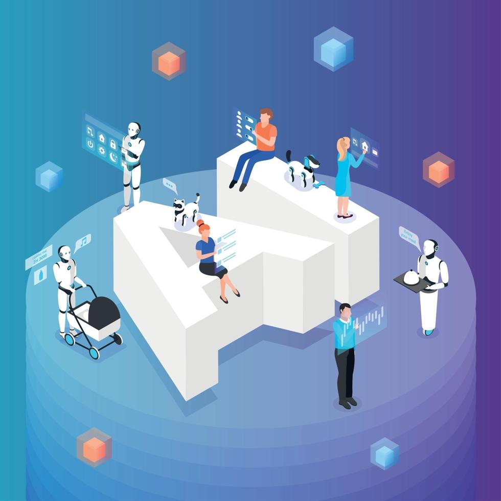 Home Robots Isometric Composition Vector Illustration