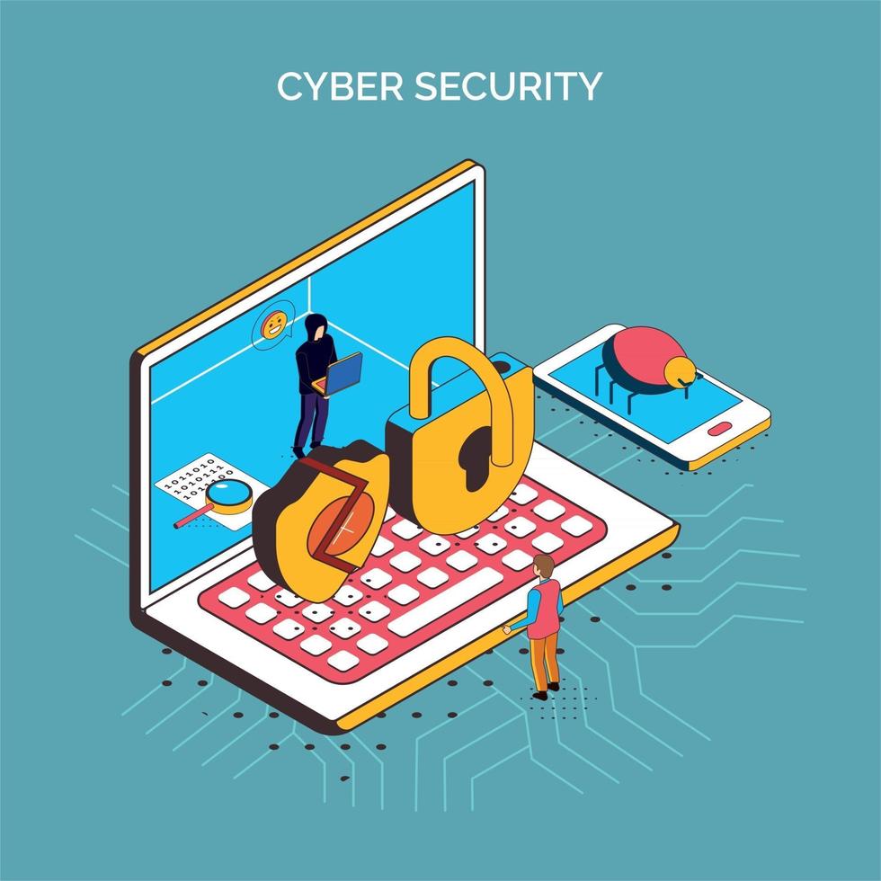 Isometric Cyber Security Composition Vector Illustration