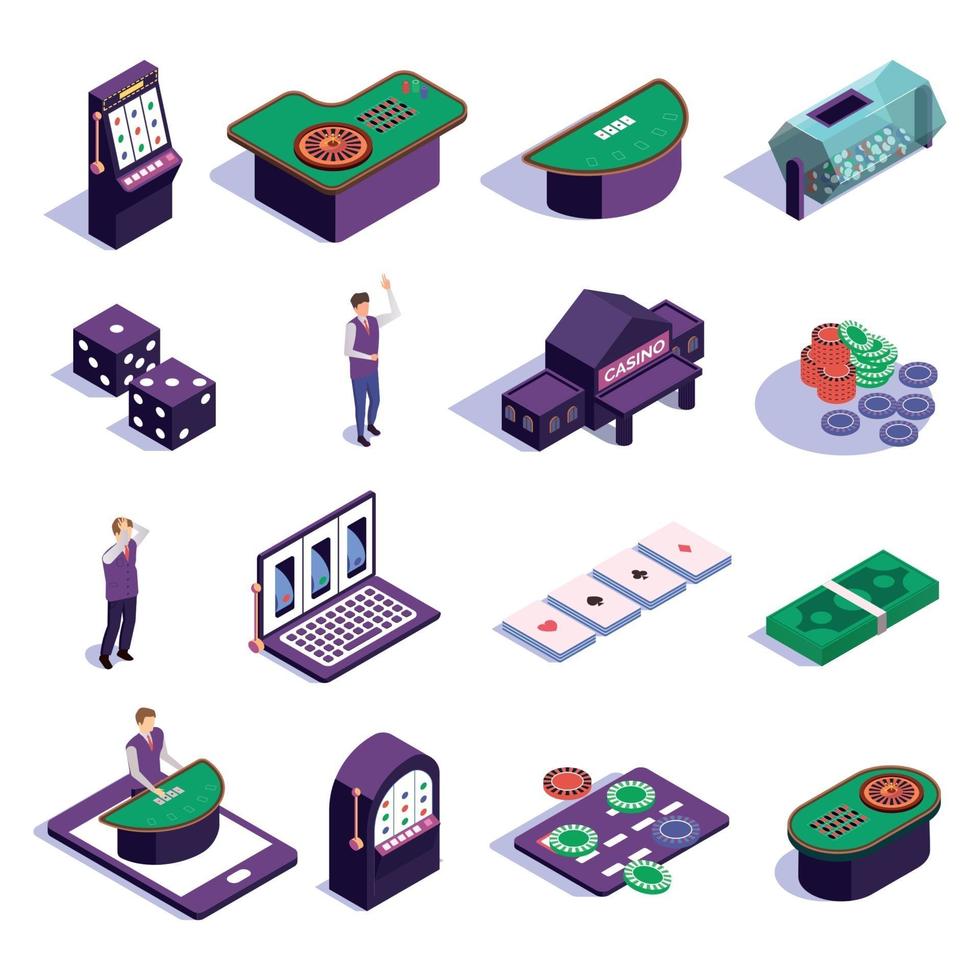 Casino Isometric Icons Set Vector Illustration