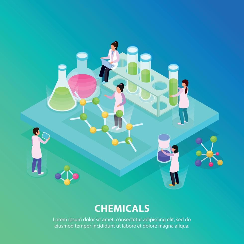 Ilustración de vector de fondo de químicos isométricos