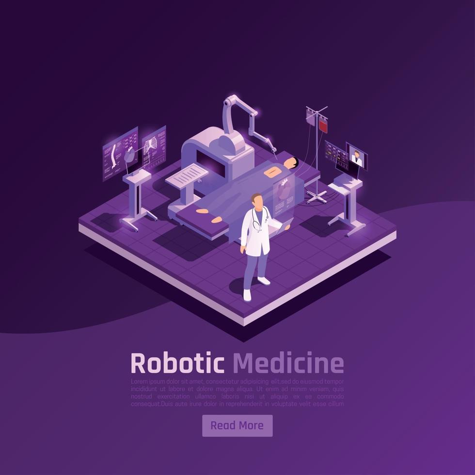 Ilustración de vector de fondo isométrico de medicina robótica