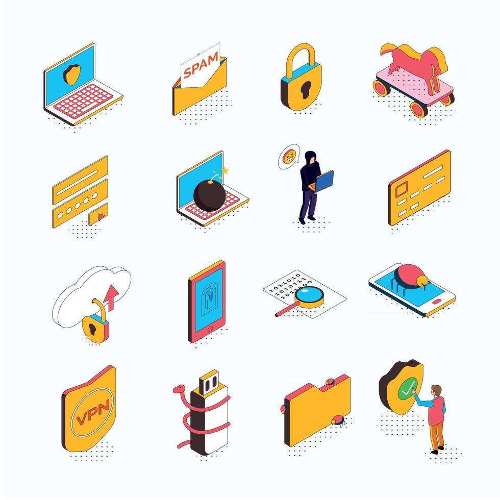 Cyber Security Isometric Icons Vector Illustration