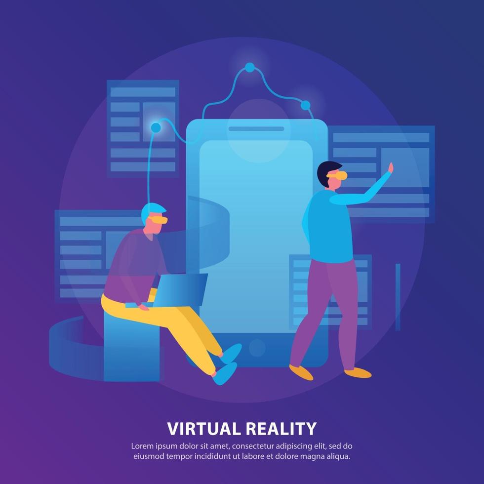 Virtual Reality Flat Colored Composition Vector Illustration