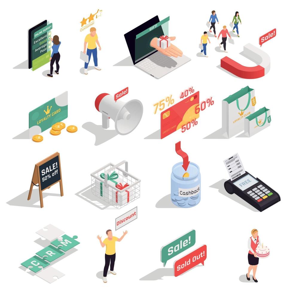 Loyalty Isometric Icons Set Vector Illustration