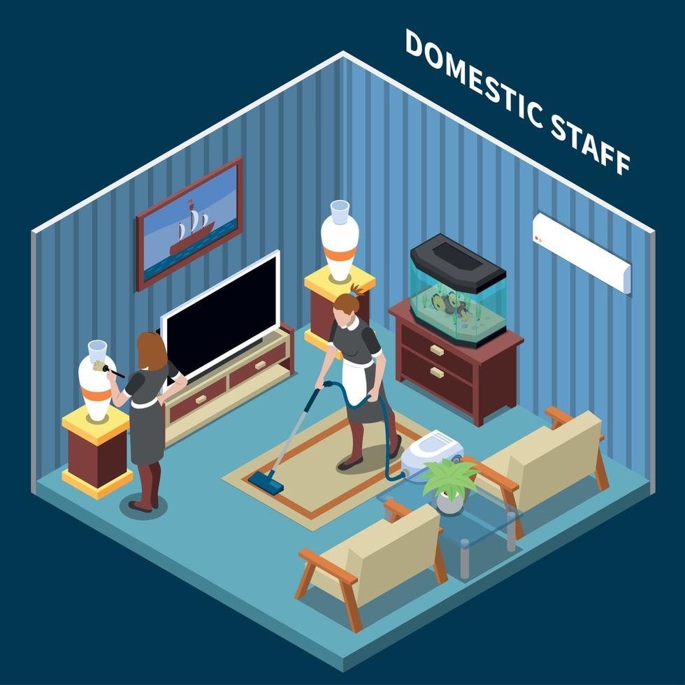 House Maid Isometric Composition Vector Illustration