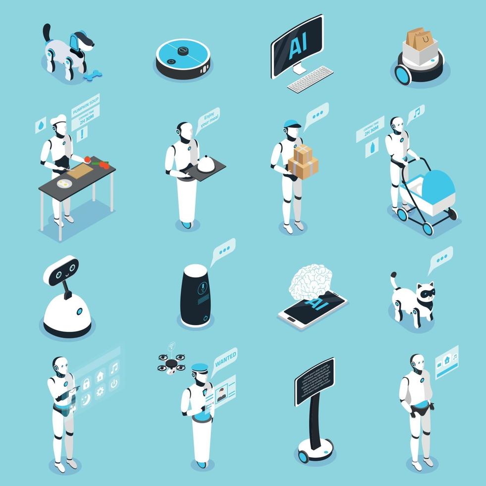 Robots Isometric Icons Collection Vector Illustration