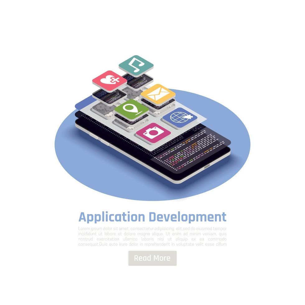 App Development Isometric Background Vector Illustration