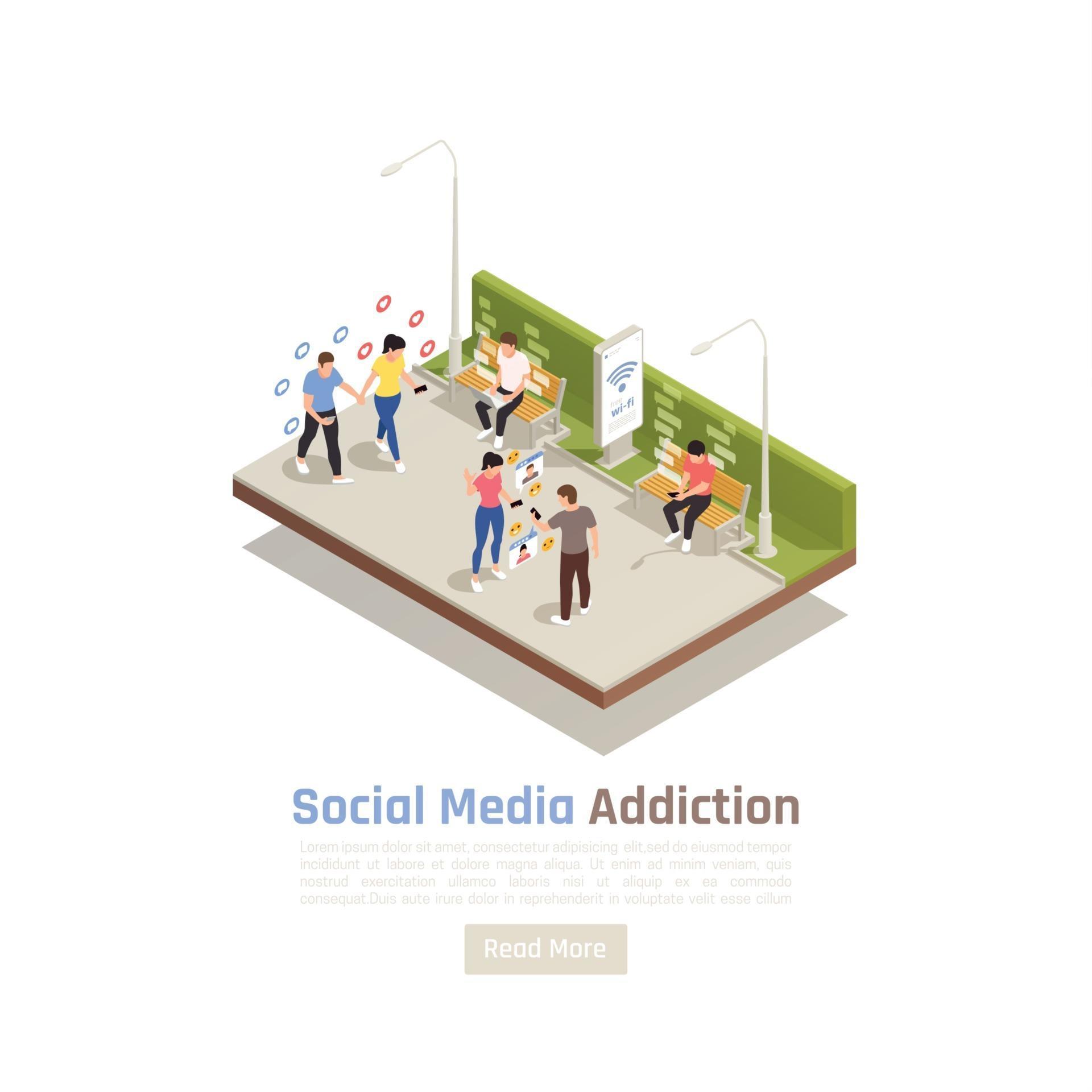 Social Media Addiction Background Vector Illustration 2950892 Vector