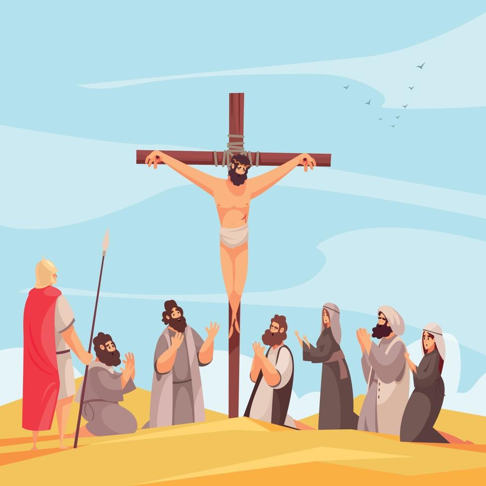 Jesús crucifijo composición narrativa ilustración vectorial vector